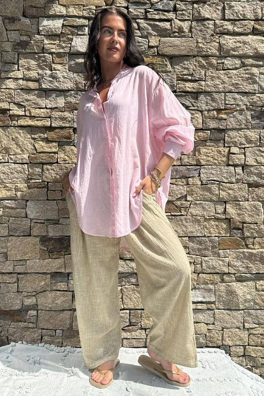Shayle Indian Cotton Boyfriend Beach Shirt Sugar